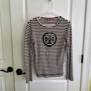 Tory Burch brown and off white logo long sleeve